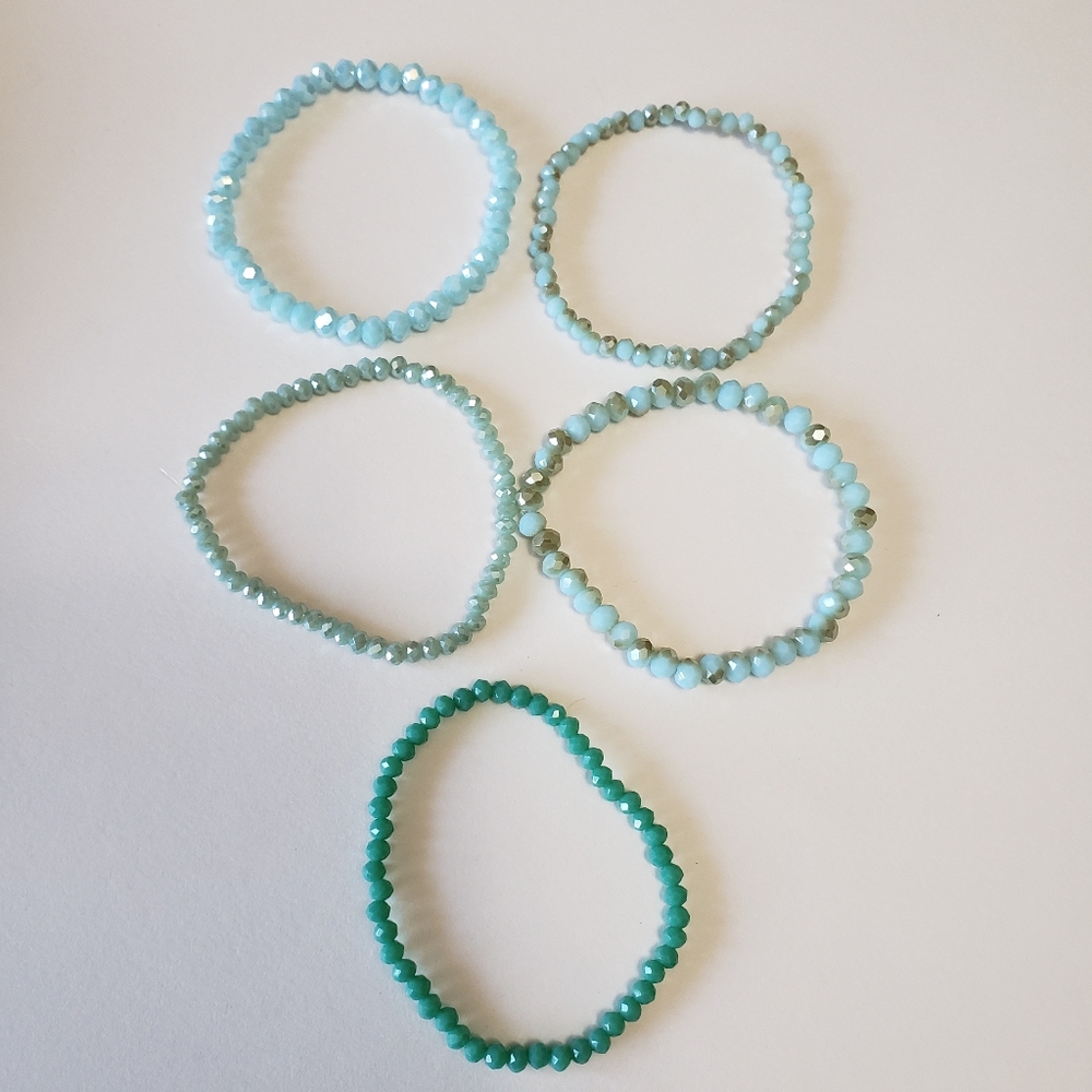 Lot of 5 Crystal bracelet,  stretchy,  Turquoise and blue tone - Picture 4 of 5